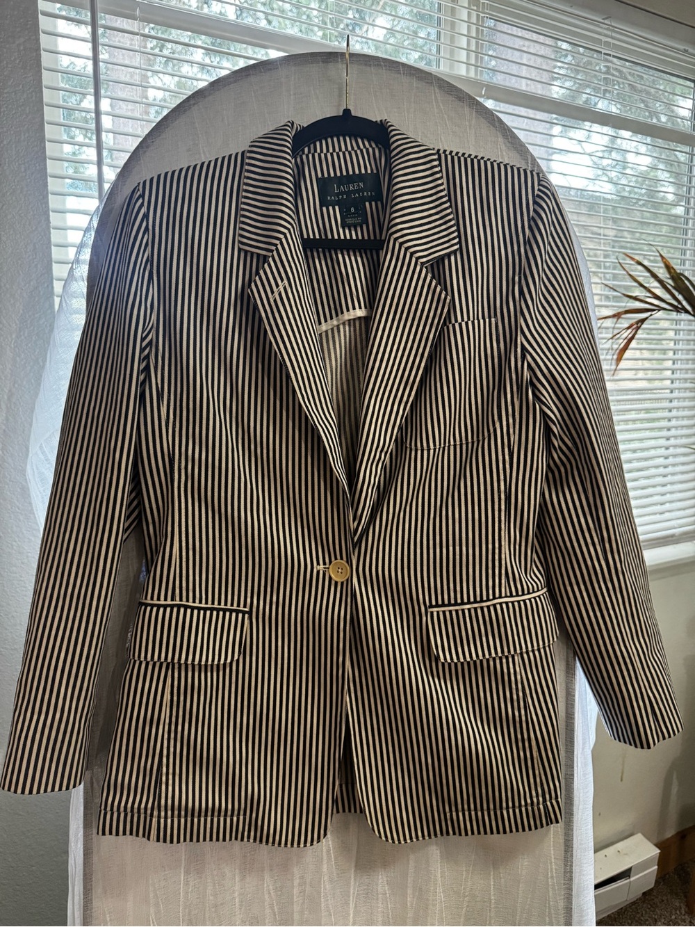Lauren Ralph Lauren 100% Cotton Striped Blazer Size 6 Preppy Nautical